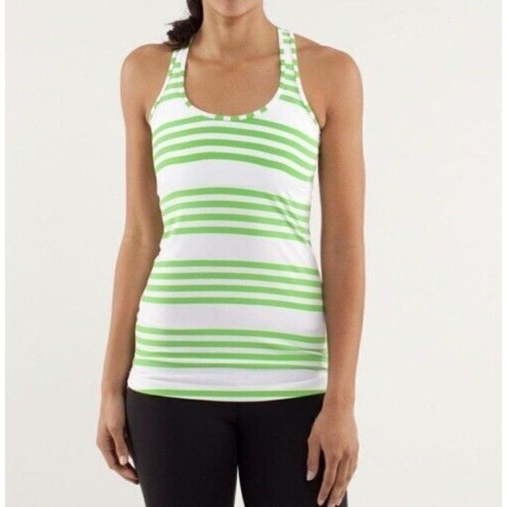 Lululemon Cool Racerback Tank Top Ocean Stripe Frond Green White Workout Sz 4? - Picture 3 of 10